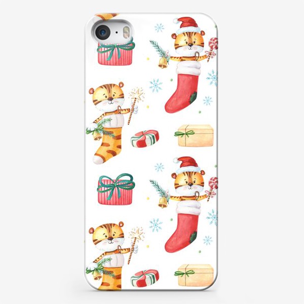 Чехол iPhone «Акварельные новогодние тигрята»