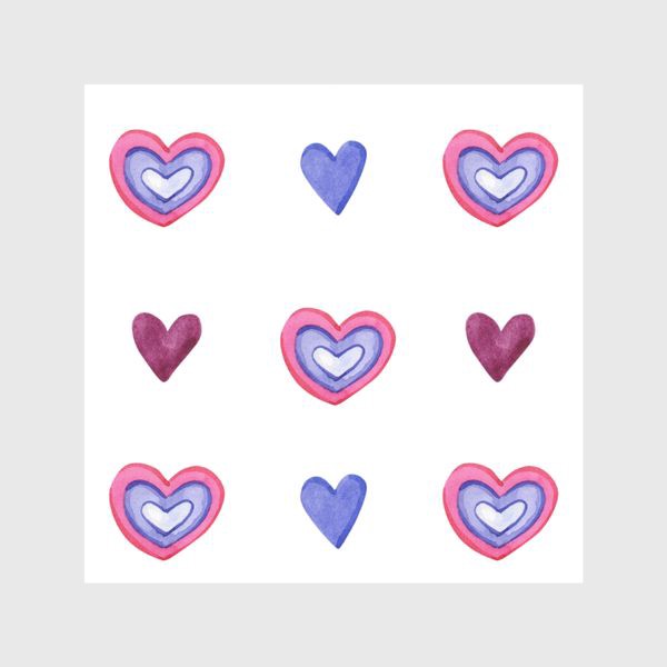 Шторы «Фиолетовые и розовые сердечки на белом»