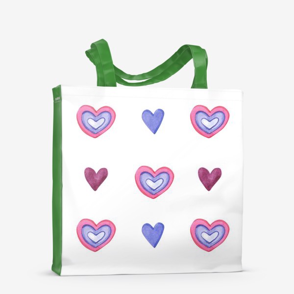 Сумка-шоппер «Фиолетовые и розовые сердечки на белом»
