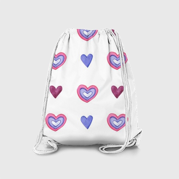 Рюкзак «Фиолетовые и розовые сердечки на белом»