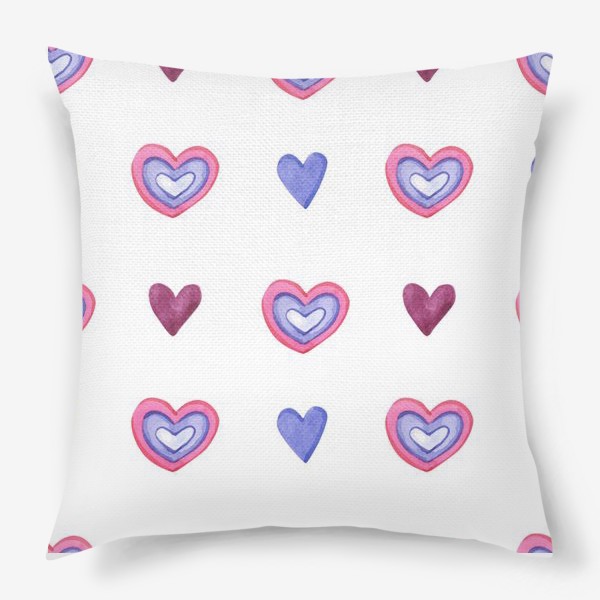 Подушка «Фиолетовые и розовые сердечки на белом»
