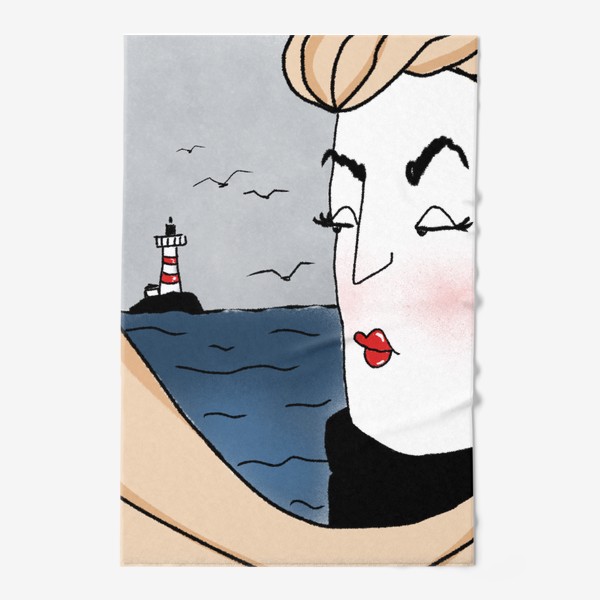 Полотенце &laquo;девушка море маяк чайки романтика&raquo;