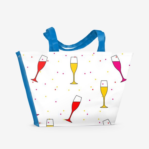 Пляжная сумка «Праздничный паттерн из разноцветных фужеров и конфетти»