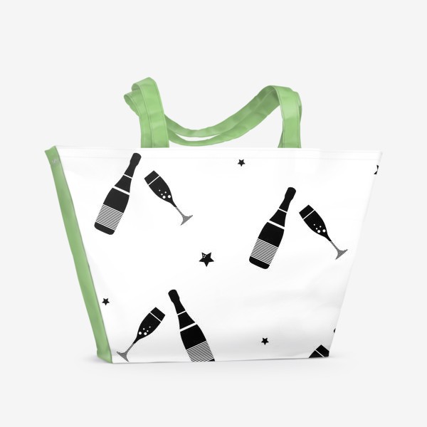 Пляжная сумка «праздничный чёрно-белый паттерн из шампанского и фужеров»