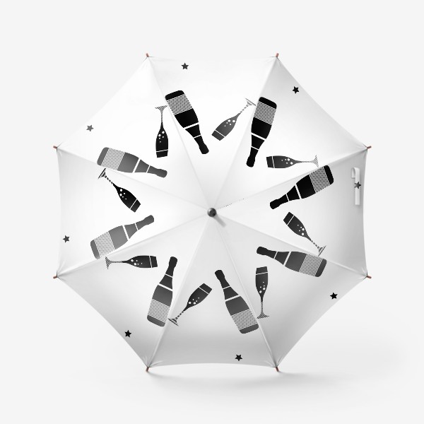 Зонт &laquo;праздничный чёрно-белый паттерн из шампанского и фужеров&raquo;