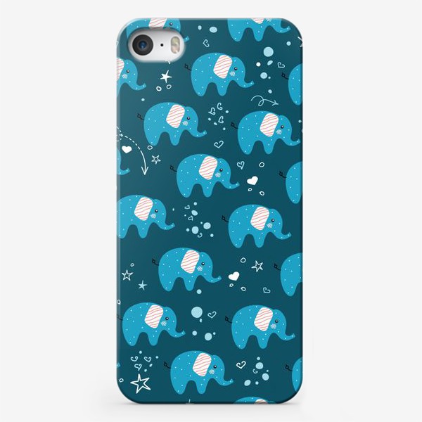 Чехол iPhone « « Слон, мультяшные животные на синем фоне. »»