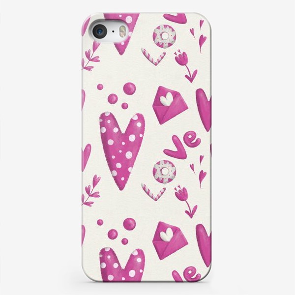 Чехол iPhone «Паттерн день святого Валентина, 14 февраля, сердечки, любовь, сердце, стильный подарок девушке. Весна, тюльпаны, 8 марта»
