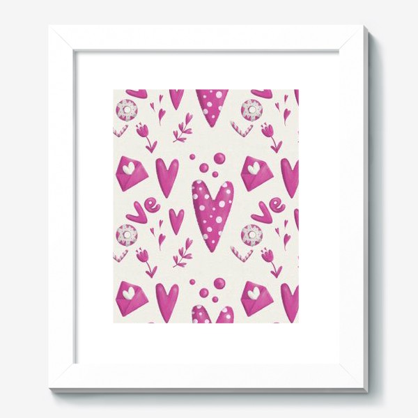 Картина «Паттерн день святого Валентина, 14 февраля, сердечки, любовь, сердце, стильный подарок девушке. Весна, тюльпаны, 8 марта»