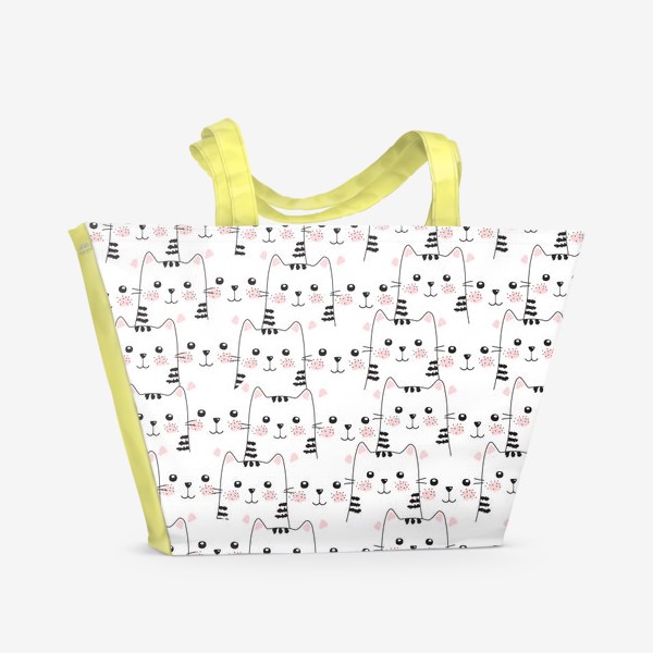 Пляжная сумка « «Котики. Эскиз каракули кота. Мультяшный фон животных. »»