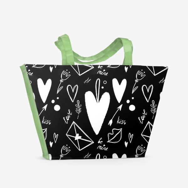 Пляжная сумка &laquo;Паттерн день святого Валентина, 14 февраля, сердечки, любовь, сердце, стильный подарок девушке. Весна, тюльпаны, 8 марта&raquo;