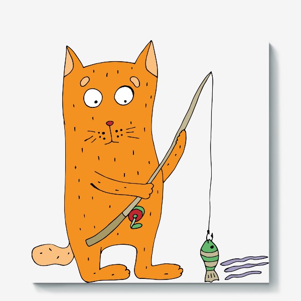 Холст «Рыжий кот рыбачит»