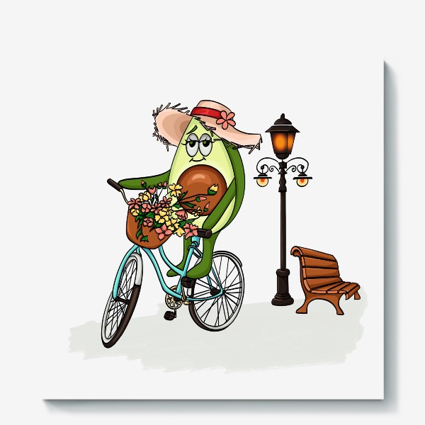 Холст «Авокадо на велосипеде «прованс» ( серия: жизнь авокадо )»