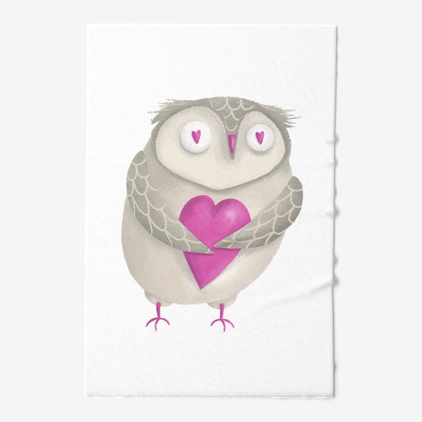 Полотенце «Сова с сердцем, подарок на день святого Валентина, 14 февраля, сердечки, любовь. Любителю Гарри Поттер, птица»