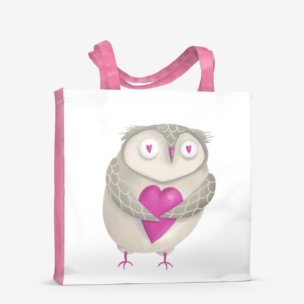 Сумка-шоппер «Сова с сердцем, подарок на день святого Валентина, 14 февраля, сердечки, любовь. Любителю Гарри Поттер, птица»