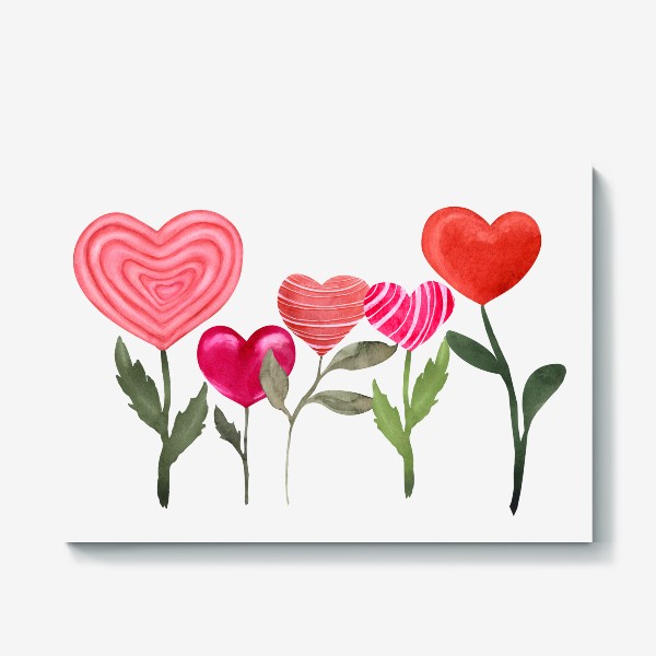 Холст «Сердечки цветочки - 14 февраля - День святого Валентина - любовь - Пять сердец »