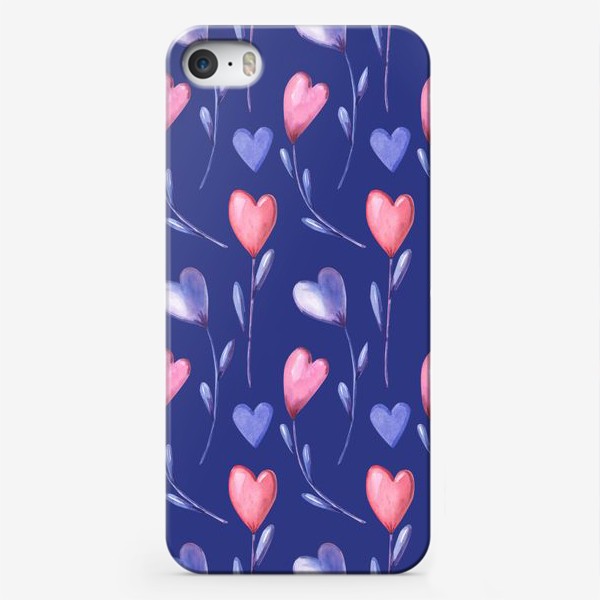 Чехол iPhone «Цветы-сердечки на синем»