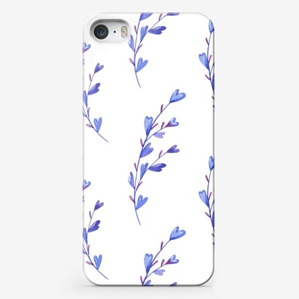 Чехол iPhone «Романтичный узор с лавандой - сердечками»