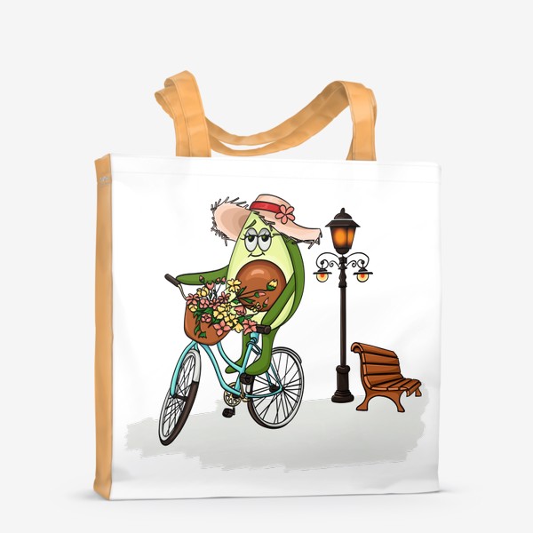 Сумка-шоппер «Авокадо на велосипеде «прованс» ( серия: жизнь авокадо )»