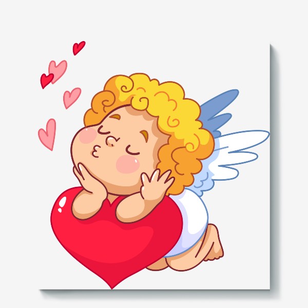 Холст «Милый ангелочек и сердечки»