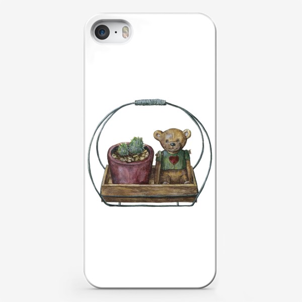 Чехол iPhone «Винтажный медведь и кактус в горшке»