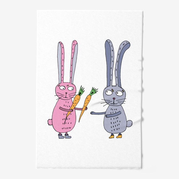 Полотенце «Влюбленный зайчик дарит зайчику морковку»