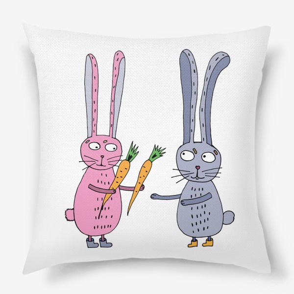 Подушка «Влюбленный зайчик дарит зайчику морковку»