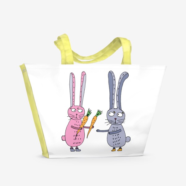 Пляжная сумка «Влюбленный зайчик дарит зайчику морковку»