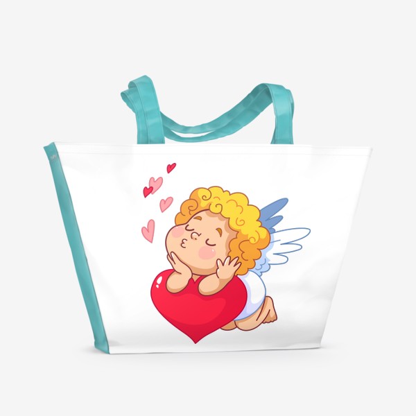 Пляжная сумка «Милый ангелочек и сердечки»