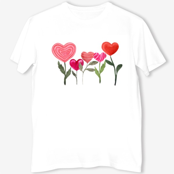 Футболка «Сердечки цветочки - 14 февраля - День святого Валентина - любовь - Пять сердец »