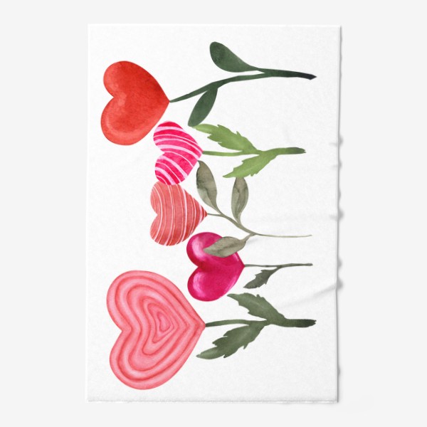 Полотенце «Сердечки цветочки - 14 февраля - День святого Валентина - любовь - Пять сердец »