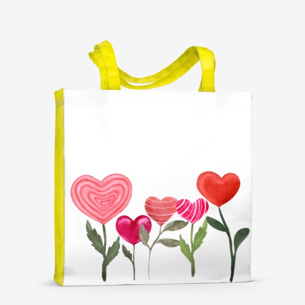 Сумка-шоппер «Сердечки цветочки - 14 февраля - День святого Валентина - любовь - Пять сердец »