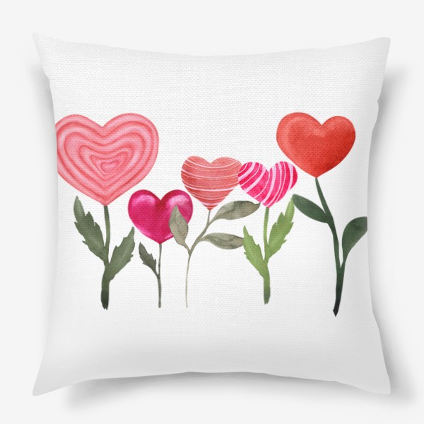 Подушка «Сердечки цветочки - 14 февраля - День святого Валентина - любовь - Пять сердец »