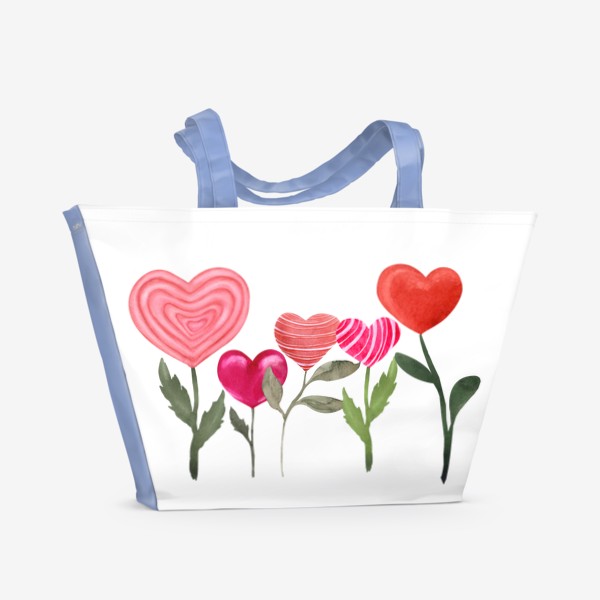 Пляжная сумка &laquo;Сердечки цветочки - 14 февраля - День святого Валентина - любовь - Пять сердец &raquo;