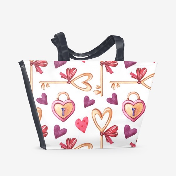 Пляжная сумка «Ключи, замочки и сердечки. День влюбленных»