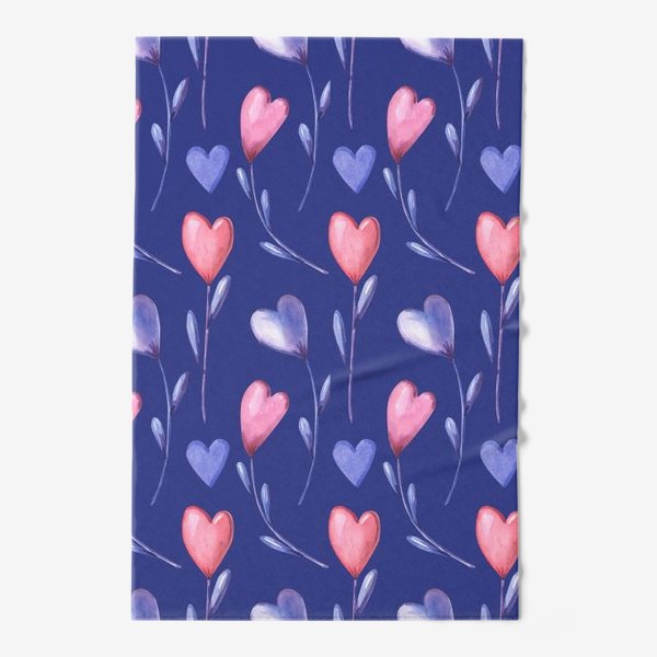 Полотенце «Цветы-сердечки на синем»