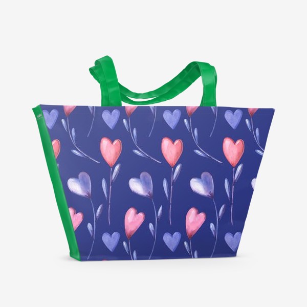 Пляжная сумка &laquo;Цветы-сердечки на синем&raquo;