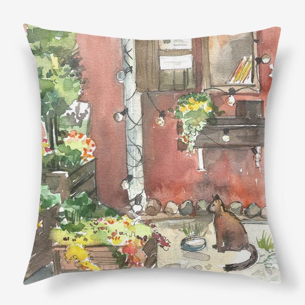 Подушка «Уютный дворик с котиком»