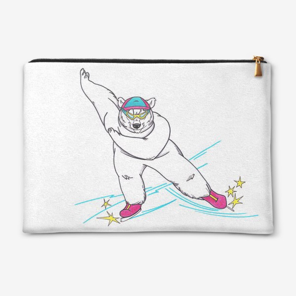 Косметичка «Белый медведь на коньках. Конькобежец. Зимний спорт»