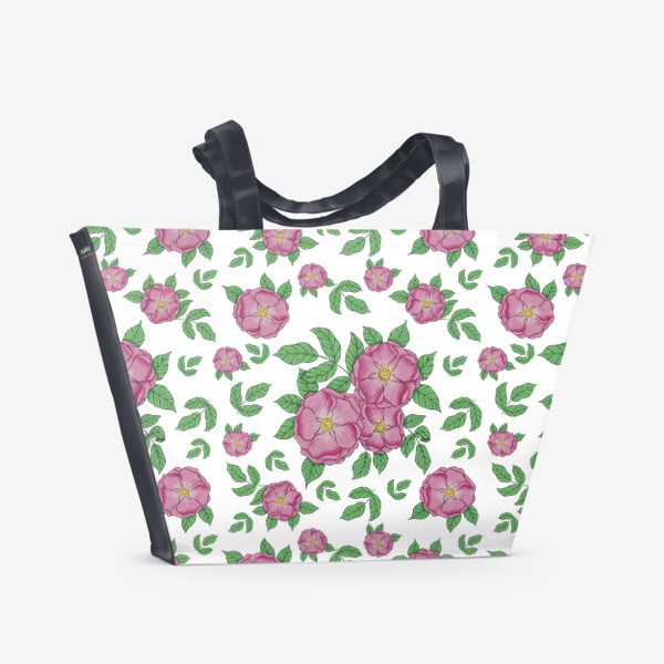 Пляжная сумка «Бесшовный паттерн «Цветущий шиповник»»