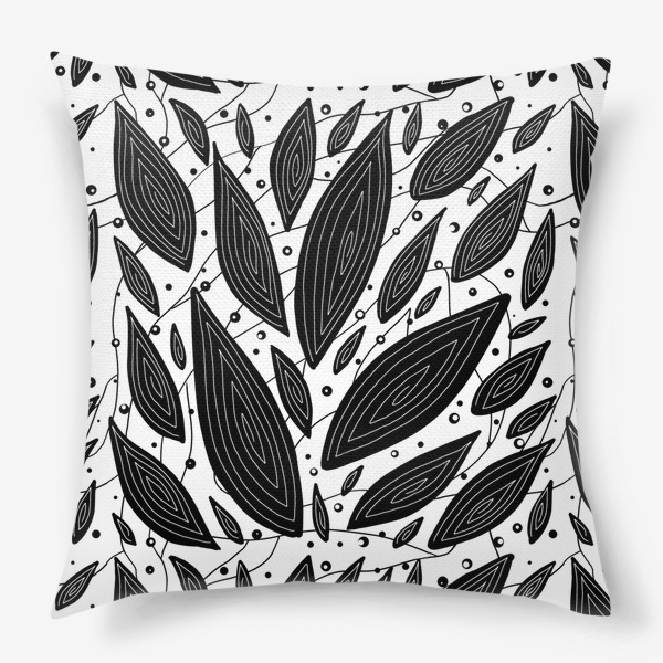 Подушка «Черно-белые листья. Паттерн»