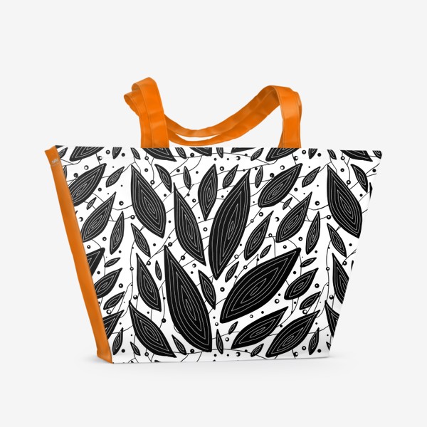 Пляжная сумка «Черно-белые листья. Паттерн»