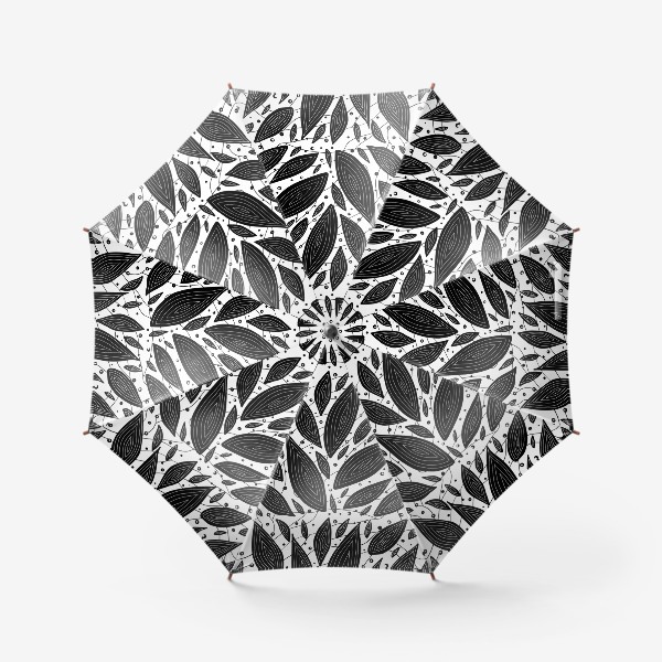 Зонт «Черно-белые листья. Паттерн»