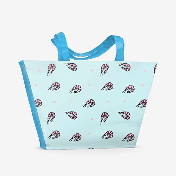 Пляжная сумка «розовые креветки на голубом фоне»