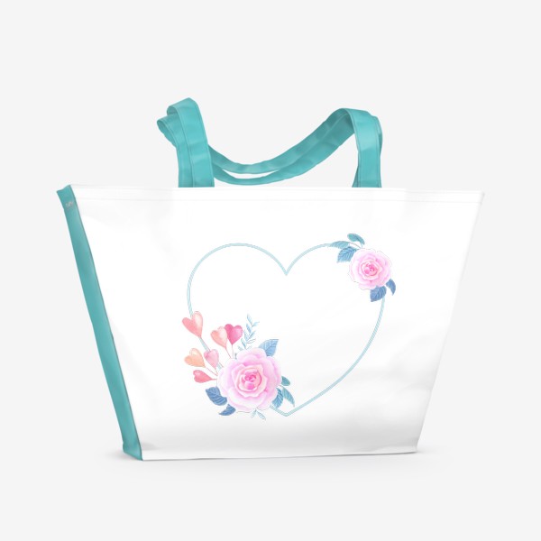 Пляжная сумка «Нежность.Рамка с розами и сердечками.»