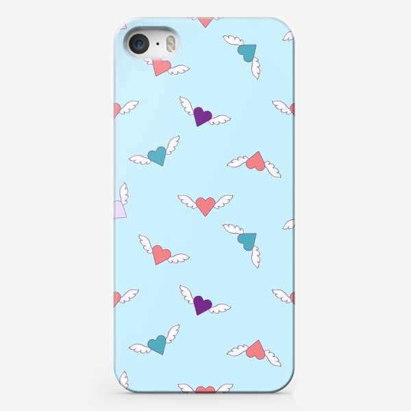 Чехол iPhone «Крылатые сердечки на голубом фоне»