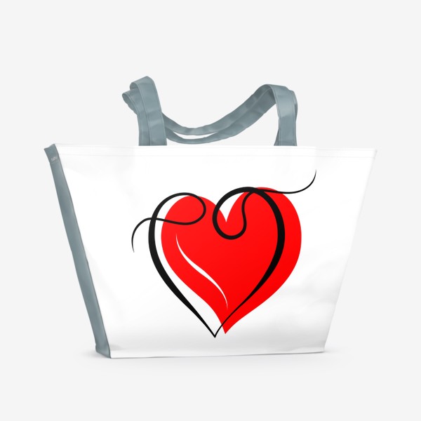 Пляжная сумка «Два сердца. Красное и чёрная линия»