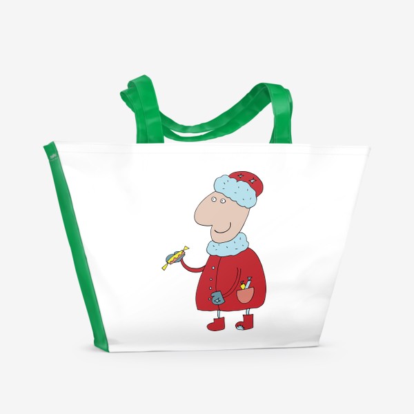 Пляжная сумка «Дед мороз дарит конфеты на новый год»