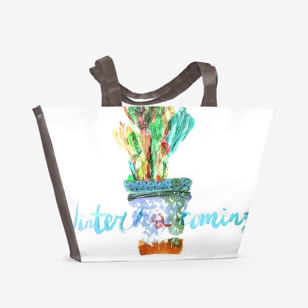 Пляжная сумка «Зимний кактус в горшке с узором»