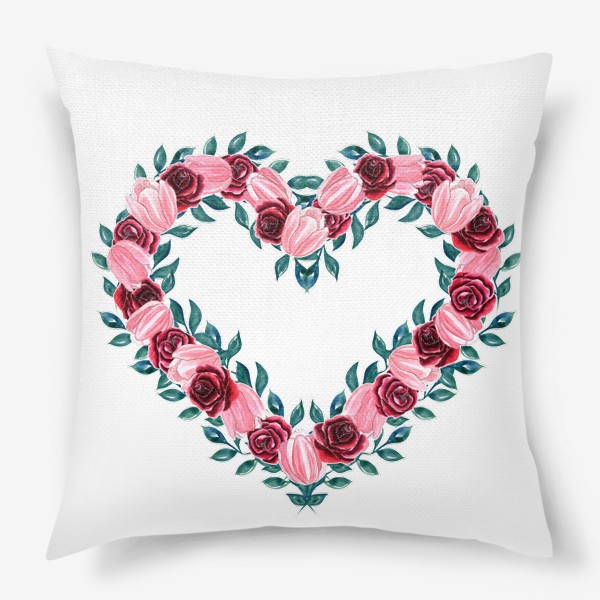 Подушка «Сердце из роз и тюльпанов»