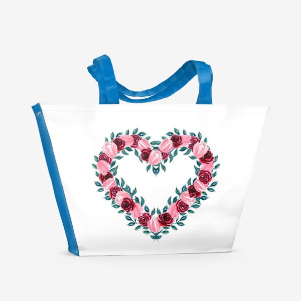Пляжная сумка «Сердце из роз и тюльпанов»